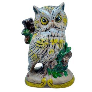 Vintage Hand-Painted Ceramic Owl Figurine With Intricate Details & Vivid Colors